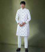 Off white embroidered achkan set