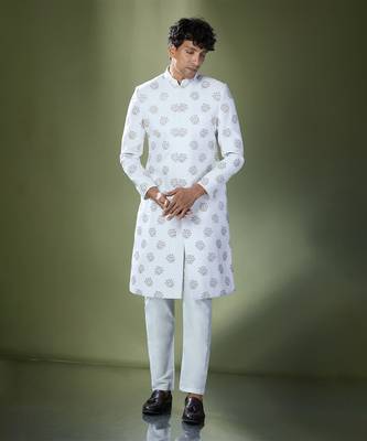 Off white embroidered achkan set 3