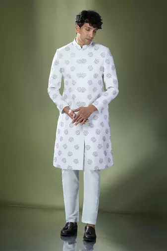 Off white embroidered achkan set