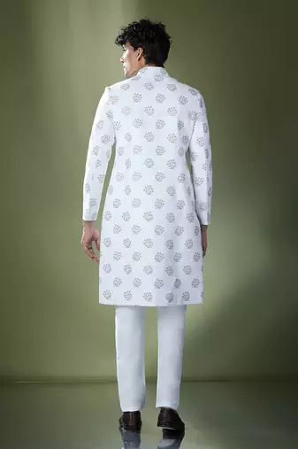Off white embroidered achkan set