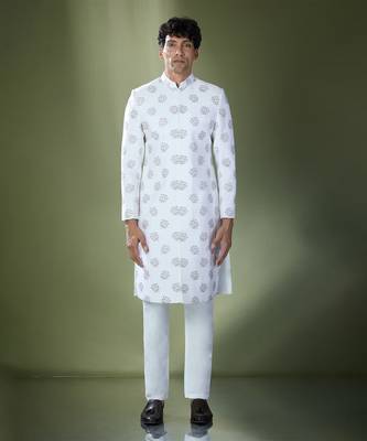 Off white embroidered achkan set 5