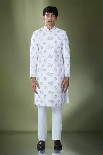 Off white embroidered achkan set