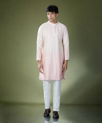 Peach ombre high-neck embroidered kurta set 1