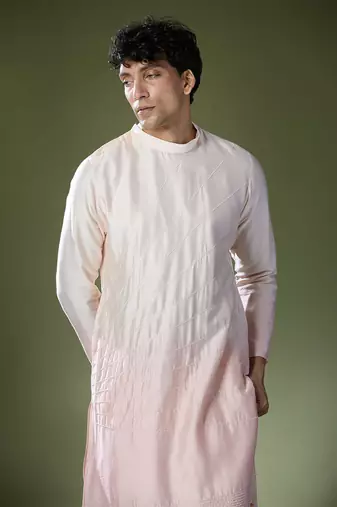 Peach ombre high-neck embroidered kurta set