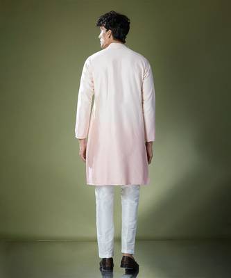 Peach ombre high-neck embroidered kurta set 4