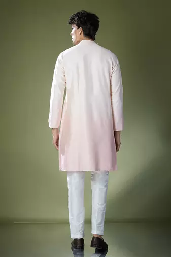 Peach ombre high-neck embroidered kurta set