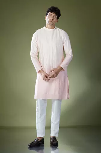 Peach ombre high-neck embroidered kurta set