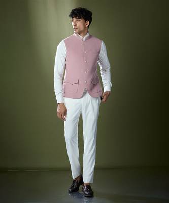 Dusty pink stitch jacket-shirt-pant set 1