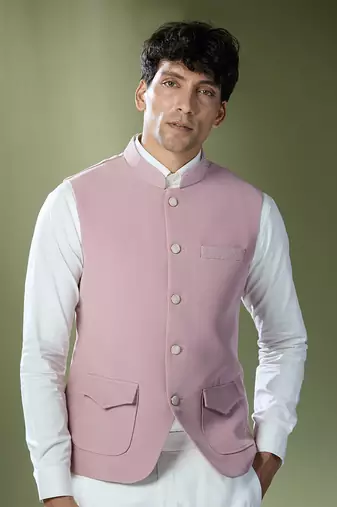 Dusty pink stitch jacket-shirt-pant set