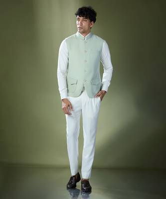 Pista green stitch jacket-shirt-pant set 1