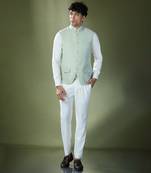 Pista green stitch jacket-shirt-pant set