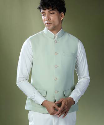Pista green stitch jacket-shirt-pant set 2