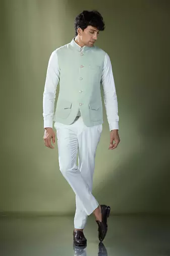 Pista green stitch jacket-shirt-pant set