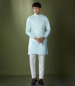 Aqua blue embroidered kurta-jacket set