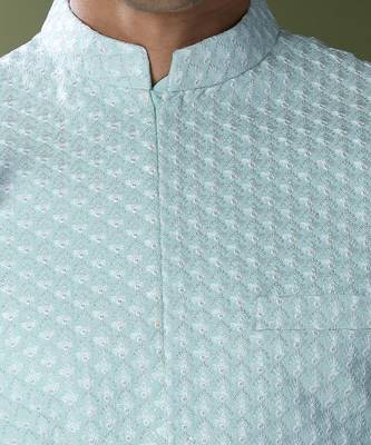 Aqua blue embroidered kurta-jacket set 3