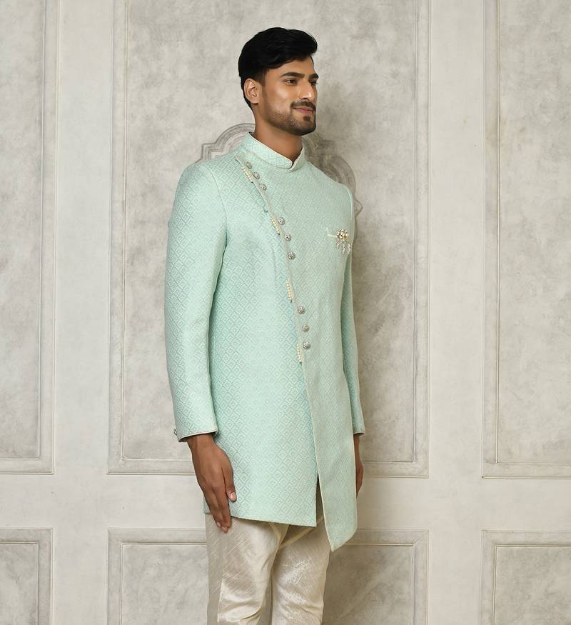 Mint green indo western with  pattern work