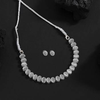 Silver color stone necklace set 1