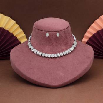 Silver color stone necklace set 2