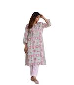Side slits straight floral print mint pure cotton kurta
