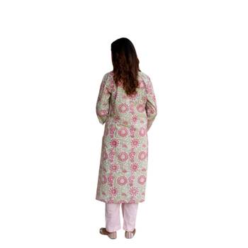 Side slits straight floral print mint pure cotton kurta 2