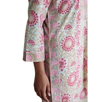 Side slits straight floral print mint pure cotton kurta 3