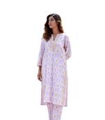 Light purple side slit straight floral print pure cotton kurta