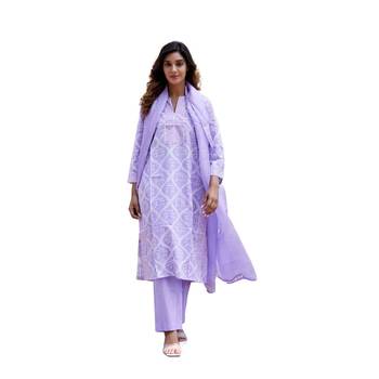 Purple side slit straight floral print pure cotton kurta 1