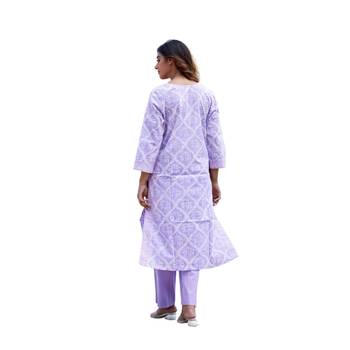 Purple side slit straight floral print pure cotton kurta 2