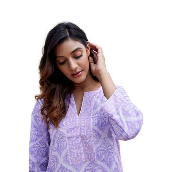Purple side slit straight floral print pure cotton kurta 3