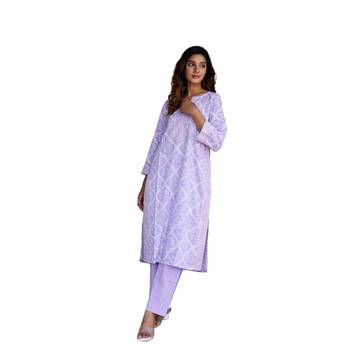 Purple side slit straight floral print pure cotton kurta 4