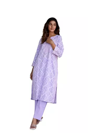Purple side slit straight floral print pure cotton kurta
