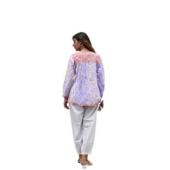 Block print button in front pure cotton multicolored full sleeves boho palm top 2