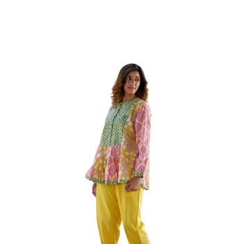 Block print button in front pure cotton multicolored full sleeves boho peacock top 3