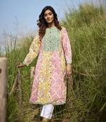 Side slits straight floral print pure cotton printed multicolored peacock tunic kurta