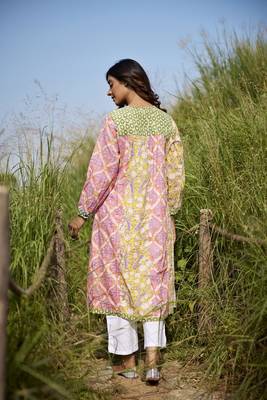 Side slits straight floral print pure cotton printed multicolored peacock tunic kurta 2