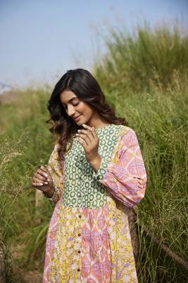 Side slits straight floral print pure cotton printed multicolored peacock tunic kurta 5