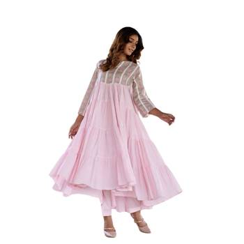 Pink side slits straight floral print pure cotton printed flared kurta 1
