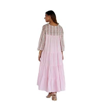 Pink side slits straight floral print pure cotton printed flared kurta 2