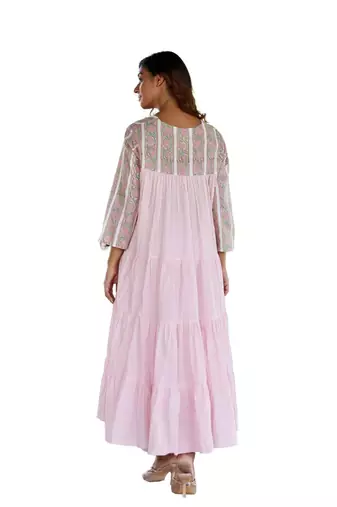 Pink side slits straight floral print pure cotton printed flared kurta
