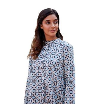 Geometric block printed full sleeves mandarin collar cotton co-ord set with pant 5