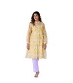 yellow side slits straight floral print chanderi silk blend tunic kurta