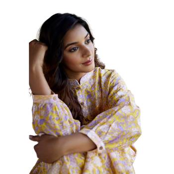 yellow side slits straight floral print chanderi silk blend tunic kurta 4