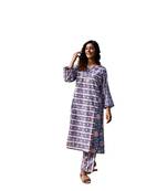 blue side slits straight floral print pure cotton printed panel kurta