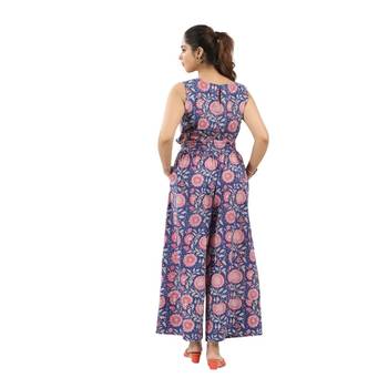 Blue zaal printed sleeveless jumpsuit with cinched elastic waist 2