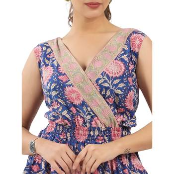 Blue zaal printed sleeveless jumpsuit with cinched elastic waist 3
