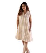 Yellow a-line sleeveless printed cotton flared short dress