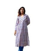 Blue side slits straight floral print pure cotton tunic kurta