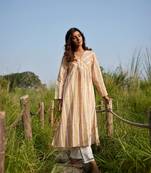 Yellow side slits straight floral print pure cotton tunic kurta