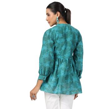 Cotton front button cuff sleeves deer printed neck top 3