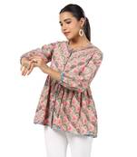 Multicolor front button floral printed cotton top